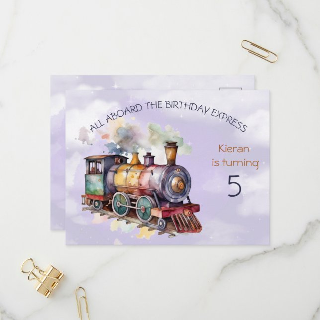 Train Engine Boy 5th. Carte postale Invitation ann (Devant/Arrière en situation)
