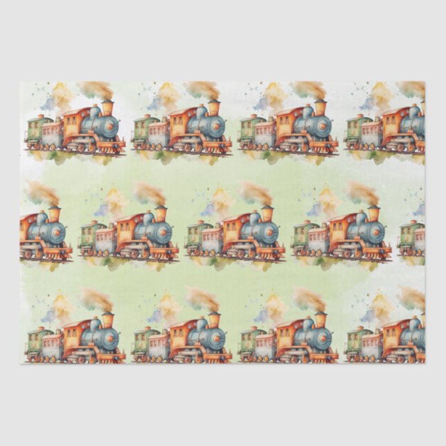 Train Engine Boy Birthday Tissue Paper (Front)