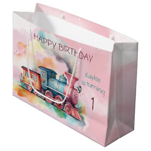 Train Engine Girl 1st Birthday  Large Gift Bag