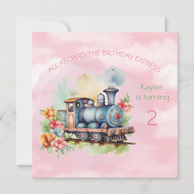 Train Engine Girl 2e Invitation anniversaire (Devant)