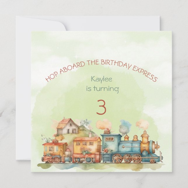 Train Engine Girl 3rd Birthday Invitation (Front)