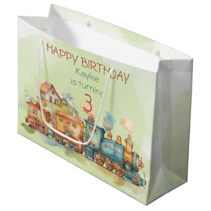 Train Engine Girl 3rd Birthday  Large Gift Bag