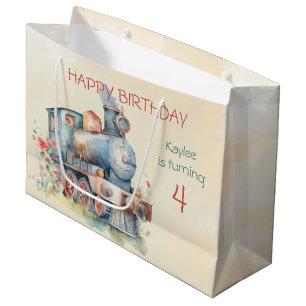 Train Engine Girl 4th Birthday  Large Gift Bag