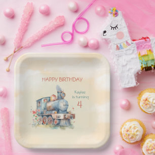 Train Engine Girl 4th Birthday  Paper Plate