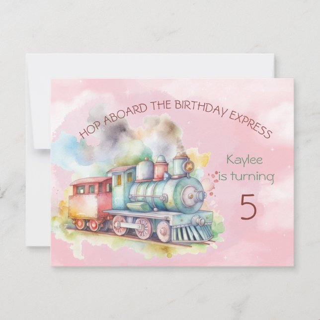 Train Engine Girl 5th.  Birthday Invitation (Front)