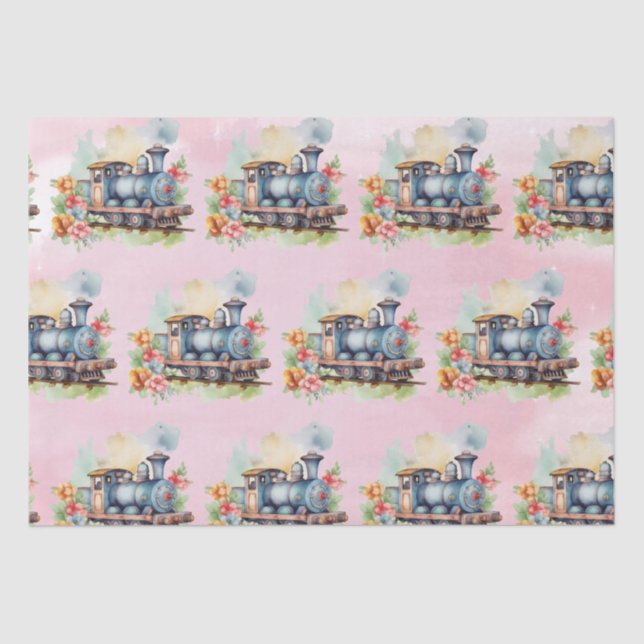 Train Engine Girl  Birthday  Tissue Paper (Front)