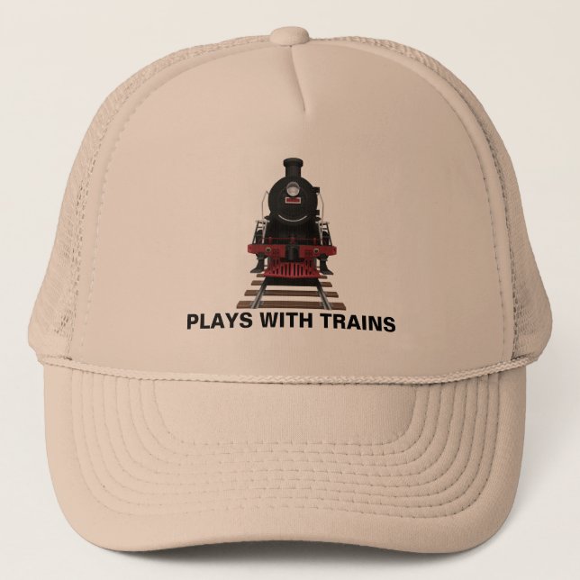 Train Engine Plays With Trains or Customize Text Trucker Hat (Front)