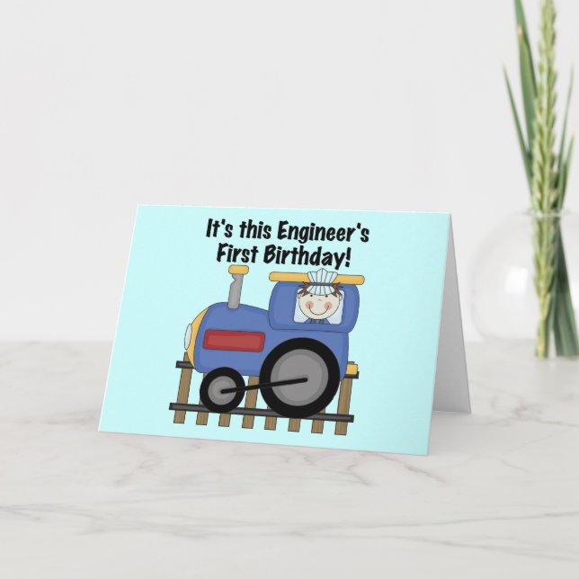Train Engineer 1st Birthday Tshirts and gifts Card (Front)