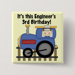 Train Engineer 3rd Birthday Tshirts and Gifts 2 Inch Square Button