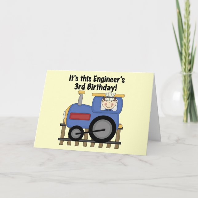 Train Engineer 3rd Birthday Tshirts and Gifts Card (Front)