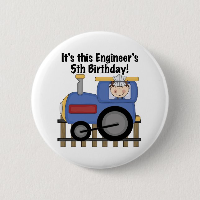 Train Engineer 5th Birthday tshirts and Gifts 2 Inch Round Button (Front)