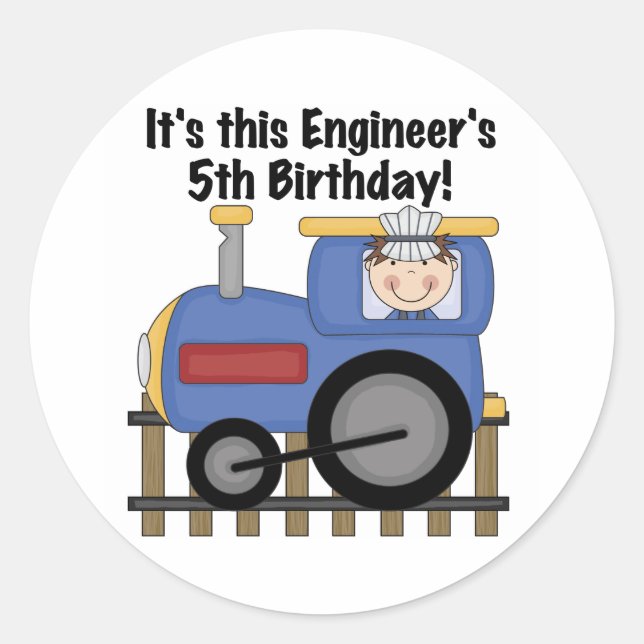 Train Engineer 5th Birthday tshirts and Gifts Classic Round Sticker (Front)