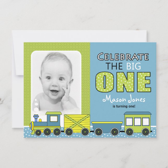 Train First Birthday Party Invitation (Front)