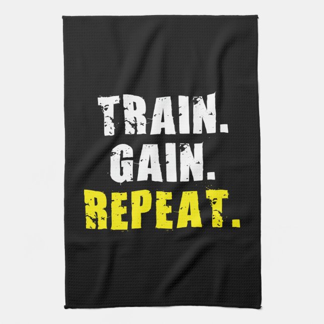 TRAIN, GAIN, REPEAT - Gym Workout Motivational Kitchen Towel (Vertical)
