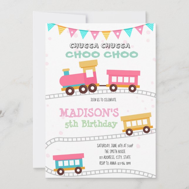 Train girl birthday invitation (Front)