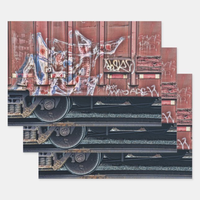 Train Graffiti Grunge Colourful Urban Street Art Wrapping Paper Sheet (Set)