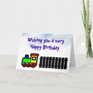 Train Happy Birthday card with train on railway