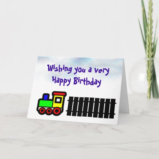 Train Happy Birthday card with train on railway (Front)
