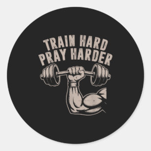 Train Hard Pray Harder Funny Christian Workout Gym Classic Round Sticker