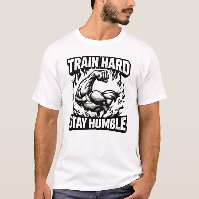 Train Hard Stay Humble – Gym Mindset Balance Tee (Front)