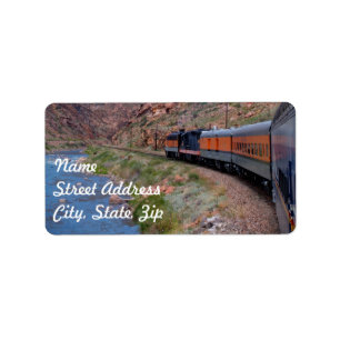 Train in Canyon Background Address Sticker