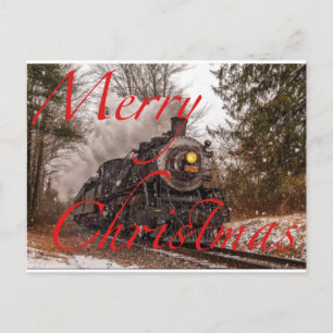 Train In Snow Merry Christmas Announcement Postcard