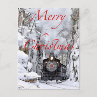 Train In Snow Merry Christmas Holiday Postcard