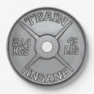 Train Insane (Barbell Plate) Workout Motivational Paper Plate