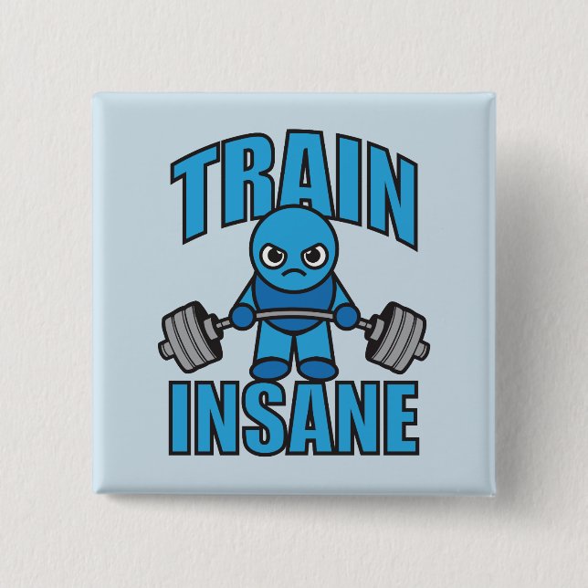 TRAIN INSANE Kawaii Weightlifter Deadlift Workout 2 Inch Square Button (Front)