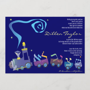 Train Jewish Baby Naming Invitation Hebrew Boy