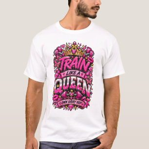 Train Like A Queen Pink Gym Motivation Typography T-Shirt