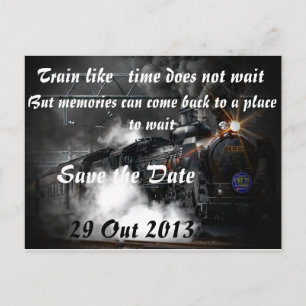Train like time does not wait announcement postcard
