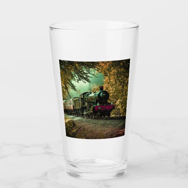 Train Locomotive Retro Vintage Fall Leaves Glass (Front)