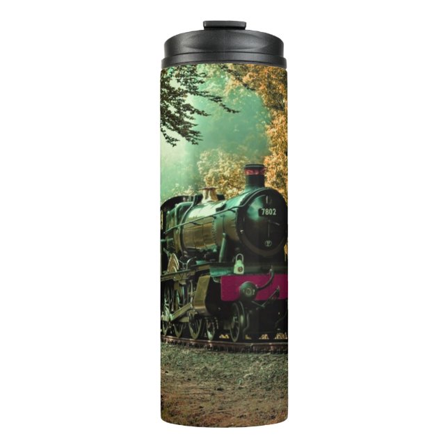 Train Locomotive Retro Vintage Fall Leaves Thermal Tumbler (Front)