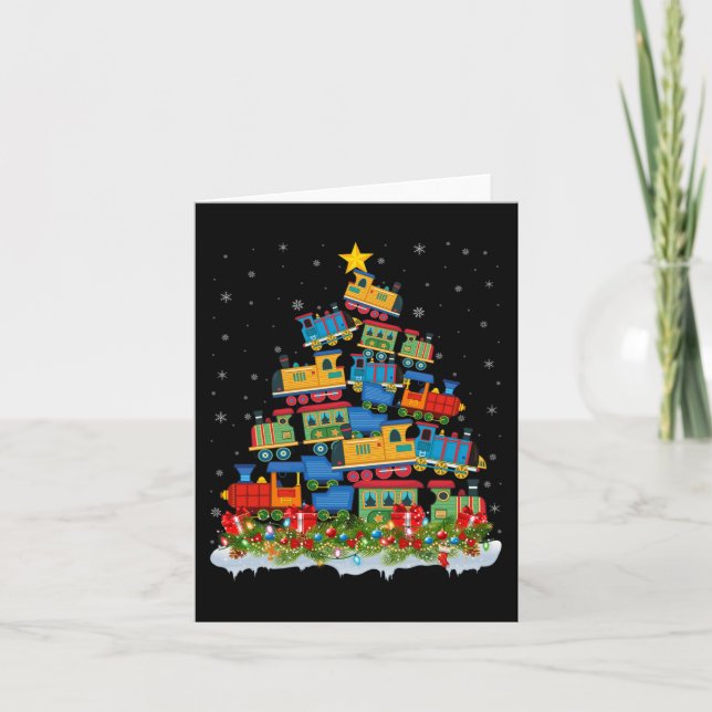 Train Lover Xmas Tree Santa Christmas Train  Card (Front)