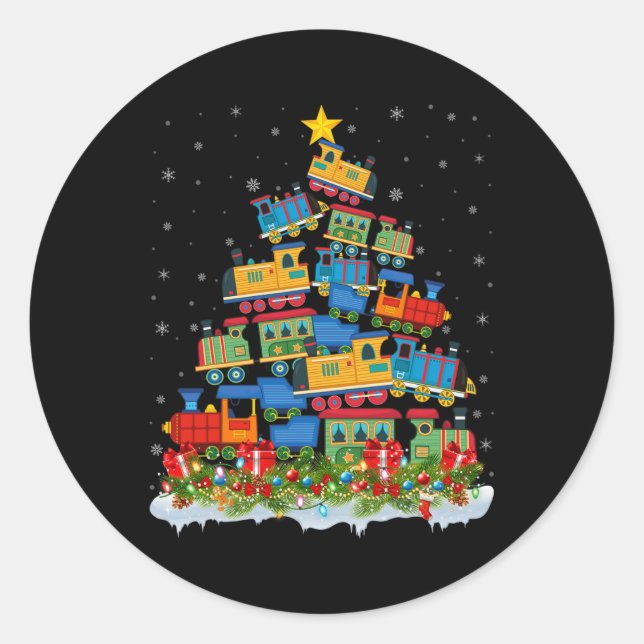 Train Lover Xmas Tree Santa Christmas Train  Classic Round Sticker (Front)