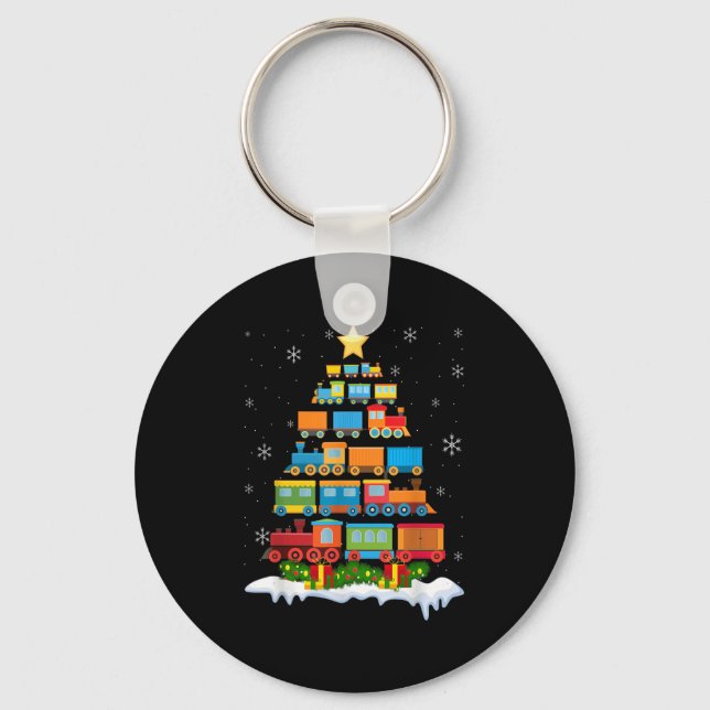 Train Lover Xmas Tree Santa Christmas Train  Keychain (Front)