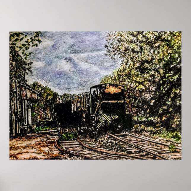 "Train Next to Rogers Feedmill" coloured pencil Poster (Front)