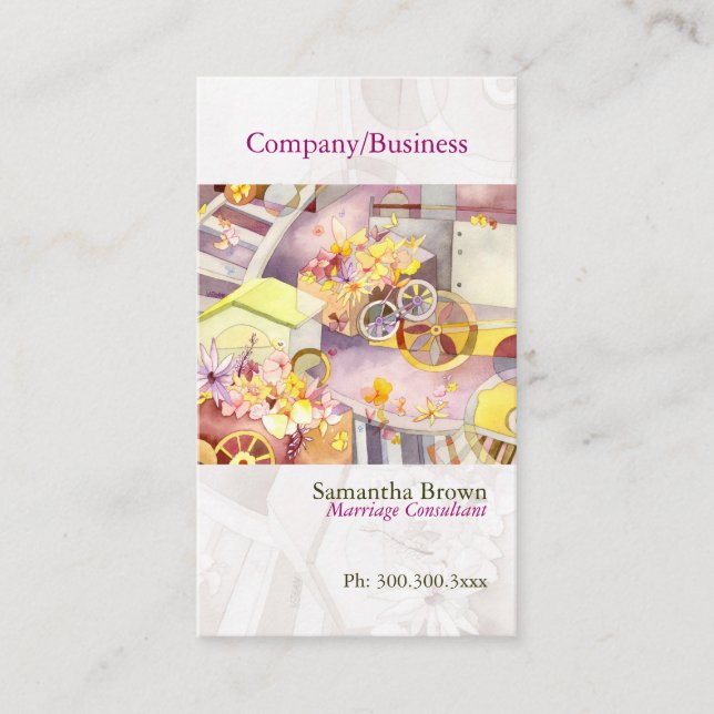 Train of Flowers Artsy Watercolor Business Card (Front)