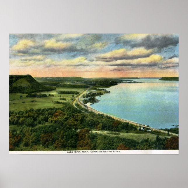 Train on Lake Pepin, Minnesota Vintage Poster (Front)