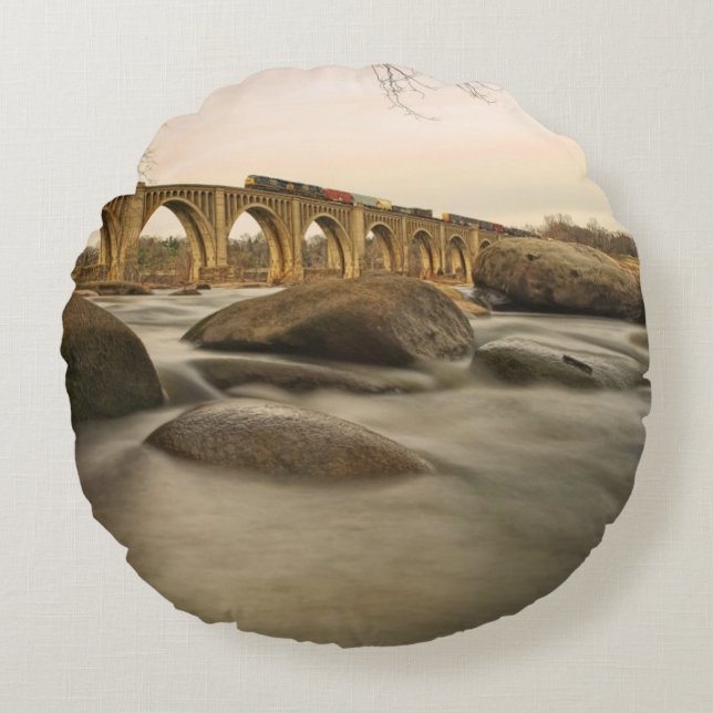 Train over James River Round Pillow (Front)