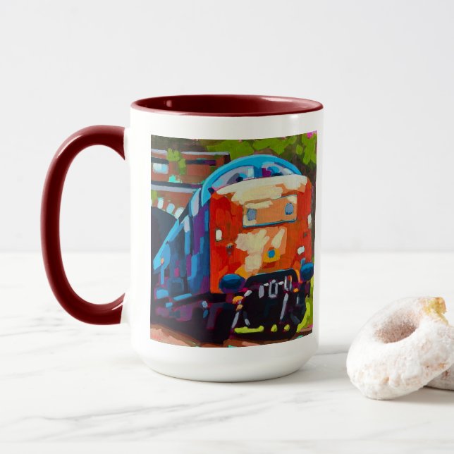 Train Painting - Gift for Train Enthusiasts Mug (With Donut)