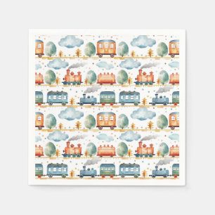 Train Paper Napkins, Locomotive Birthday Party Napkin