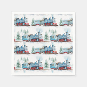 Train Paper Napkins, Locomotive Birthday Party Napkin