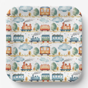 Train Paper Plates, Steam Engine Party Supplies Plate