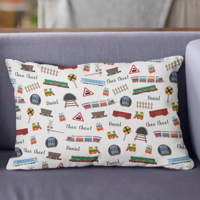 Train Pattern Little Boy First Name Choo Choo Kids Accent Pillow (Creator Uploaded)
