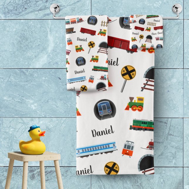 Train Pattern Little Boy First Name Choo Choo Kids Bath Towel Set (Creator Uploaded)