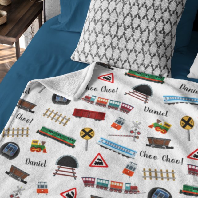 Train Pattern Little Boy First Name Choo Choo Kids Fleece Blanket (Creator Uploaded)