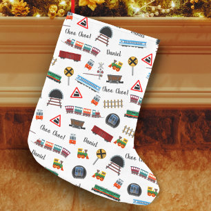 Train Pattern Little Boy First Name Choo Choo Kids Small Christmas Stocking