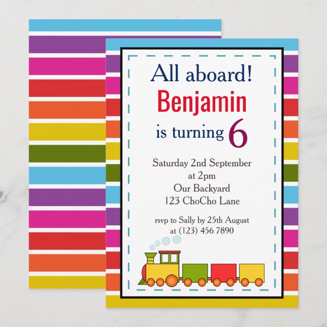 Train Personalized Any Age Birthday Invitation (Front/Back)